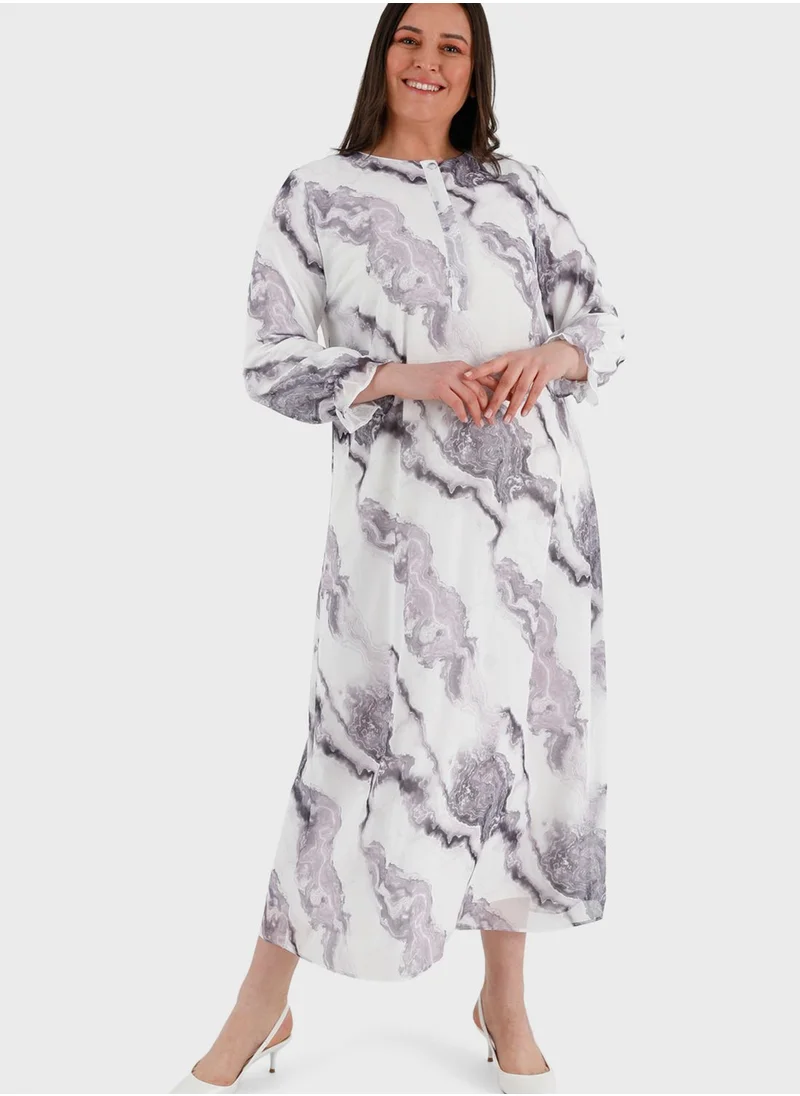 Alia by modanisa Printed Puff Sleeve Dress