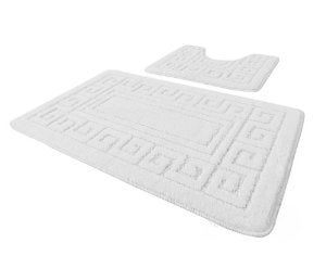 EDS Luxury 2 Piece Greek Bath Mat Set Non Slip Ultra Soft Bathroom Mats Water Absorbent Bath Mats Machine Washable Rug Toilet Mat for Bathroom Floor White