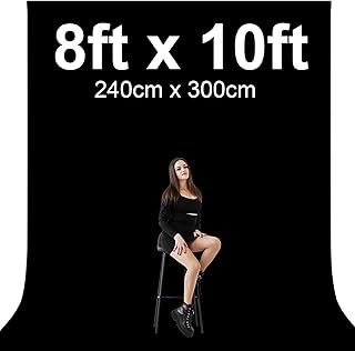 EMART EMART 8x10FT Black Photo Backdrop,High Density Polyester Fabric Black Backdrop Curtain with 4 Spring Clamps for Video - Image 1