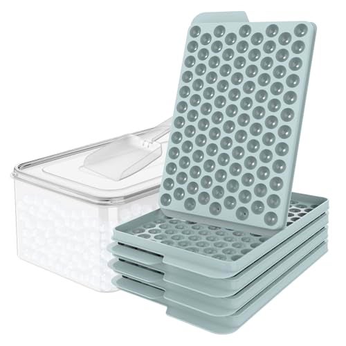 WIBIMEN Mini Ice Cube Trays Small Tiny Round Pebble Crushed Nugget Ice Trays for Freezer with Lid  Chilling Drinks Coffee Juice4 Pack055In  Blue
