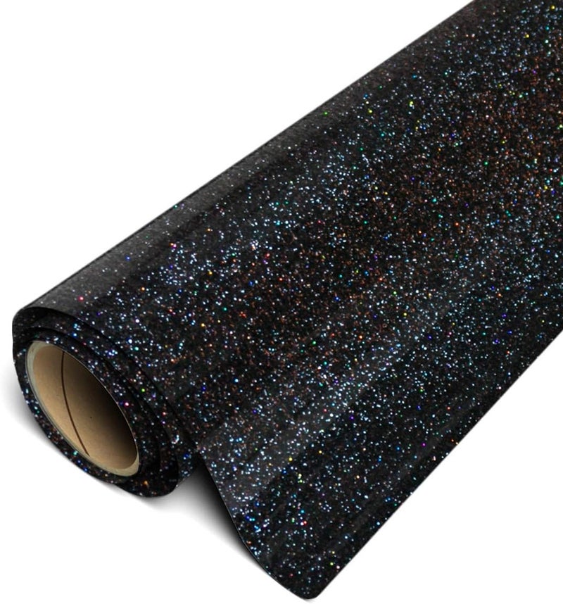 Siser Glitter HTV 118x10ft Roll  Iron on Heat Transfer Vinyl Galaxy Black - Image 1