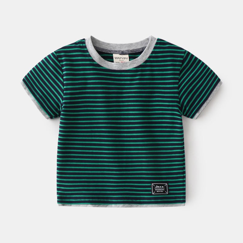 Children'S Short-Sleeved T-Shirt 2024 Korean Style Kidsren'S Clothing Boys Stripesd Fake Two-Piece Bottoming Shirt Summer Baby Tops - Image 5