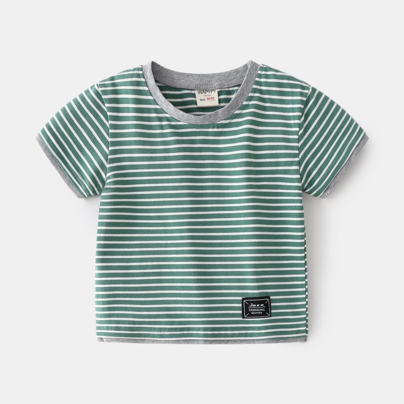 Children'S Short-Sleeved T-Shirt 2024 Korean Style Kidsren'S Clothing Boys Stripesd Fake Two-Piece Bottoming Shirt Summer Baby Tops - Image 4