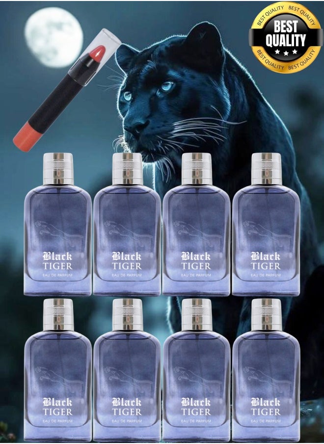 ألينا كوريل 8 قطع عطر بلاك تيجر 100 مل و أحمر الشفاه البرتقالي  - Image 1