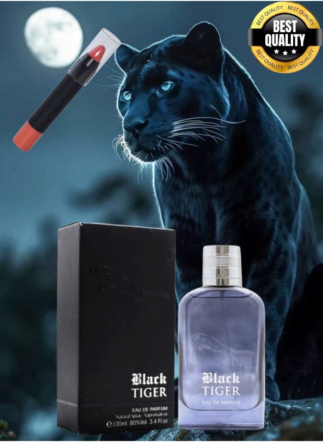 ألينا كوريل 8 قطع عطر بلاك تيجر 100 مل و أحمر الشفاه البرتقالي  - Image 2
