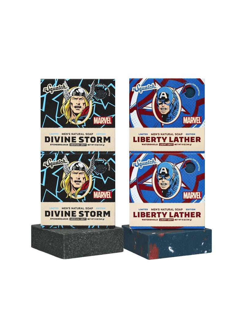 Dr. Squatch Dr Squatch Avengers Natural 4 Soap Gift Set  Cold Process Soap with No Harsh Chemicals  Divine Storm Liberty Shield 