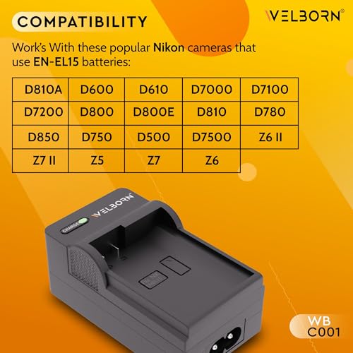 Welborn EN-EL15 Camera Battery Charger for Z7 Z7 Z6 Z6 Z5 D850 D810 D810E D810A D780 D750 D7500 D7200 D7100 D610 D600 D500 More - Image 4