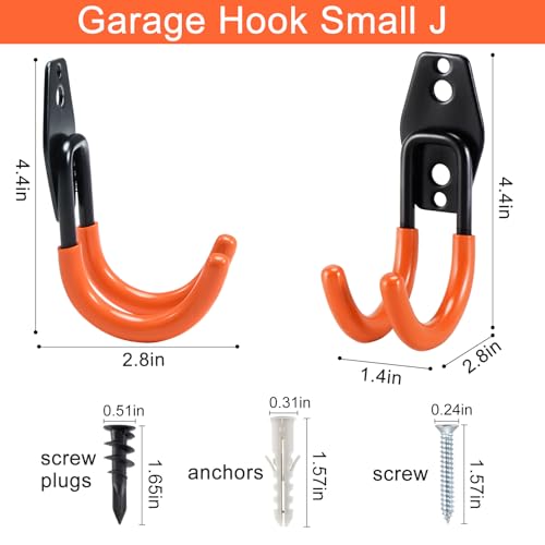 AOBEN Garage Hooks Heavy Duty, Steel Garage Storage Hooks, Utility Tool Hangers and Combinable Wall Mount for Organizing Ladders, Bikes, Hoses, and More Equipment (Small J, 4 Pack) - Image 2