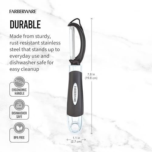 Farberware Euro Peeler, a Kitchen Essential for Quick and Easy Peeling of Produce, Chocolate, Cheeses and More. Features Hang-Hole for Easy Storage, Dishwasher Safe, Black - Image 2