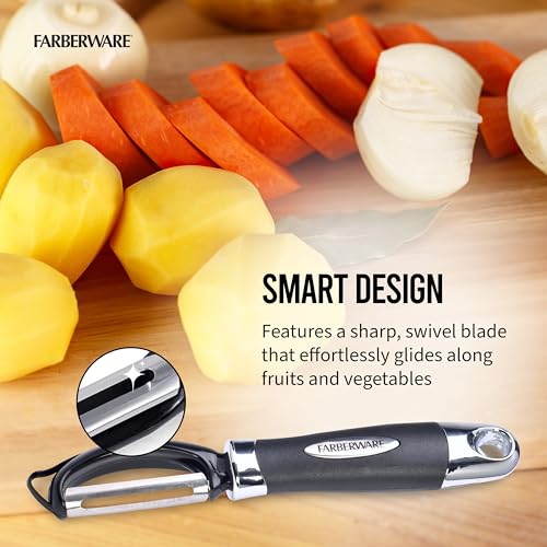 Farberware Euro Peeler, a Kitchen Essential for Quick and Easy Peeling of Produce, Chocolate, Cheeses and More. Features Hang-Hole for Easy Storage, Dishwasher Safe, Black - Image 4