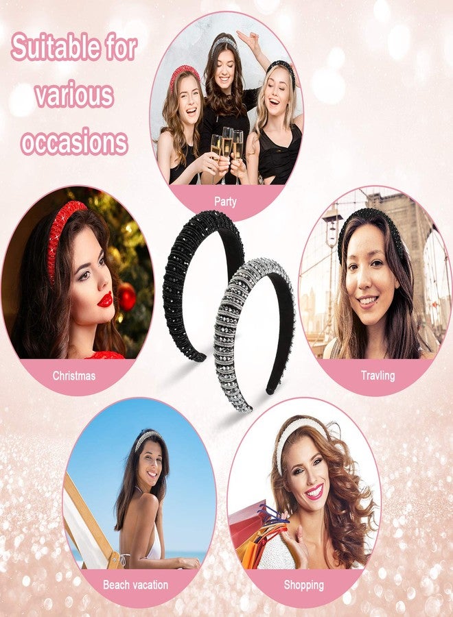 Syhood 5 Pcs Rhinestone Padded Headband Valentines Crystal Diamond Beaded Bling Glitter Headband Wide Edge Headwear Rhinestone Embellished Headpiece Gift Wedding Hair Accessory(Mixed Color) - Image 3