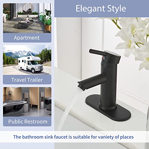 Green Spring Greenspring Black Bathroom Faucet, Single Hole Bathroom Sink Faucet, Single Handle Sink Faucet Bathroom Lavatory Basin Vanity Sink Faucet with Pop Up Drain and Supply Line, Brass - Image 4