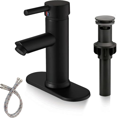 Green Spring Greenspring Black Bathroom Faucet, Single Hole Bathroom Sink Faucet, Single Handle Sink Faucet Bathroom Lavatory Basin Vanity Sink Faucet with Pop Up Drain and Supply Line, Brass - Image 1