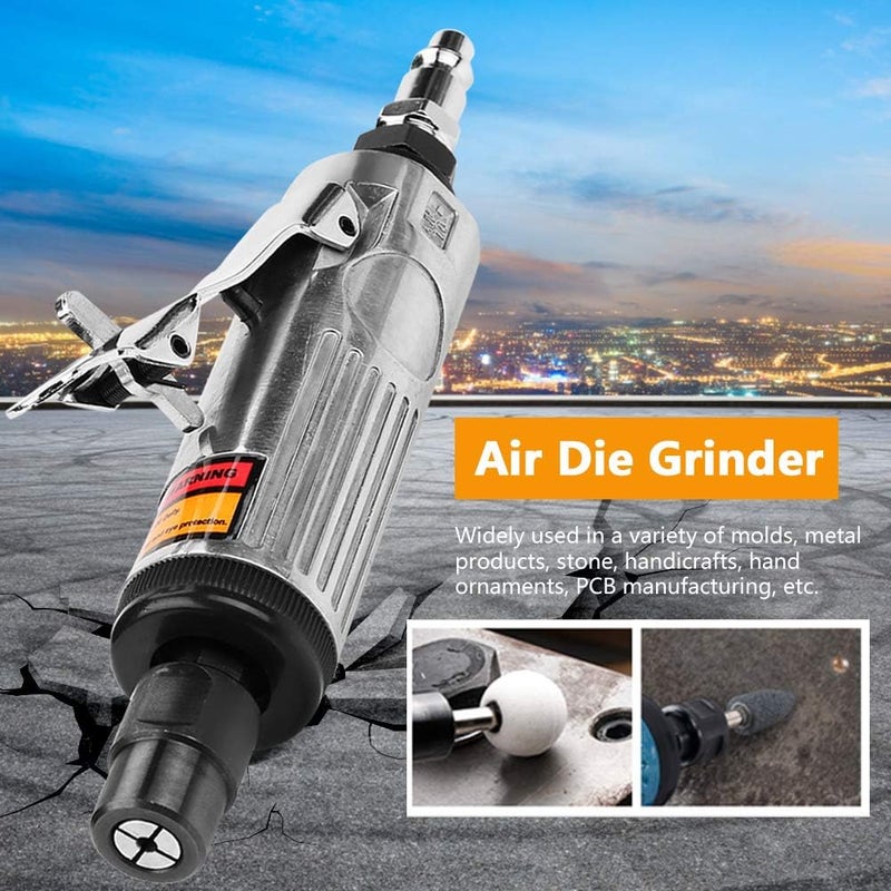 1/4in Pneumatic Die Grinder, Air Angle Die Grinder with 22000-25000rpm High Speed, Lightweight Ergonomic Design for Metal Stone PCB Engraving Polishing Cutting (AT-7032K Small single product 3mm - Image 2