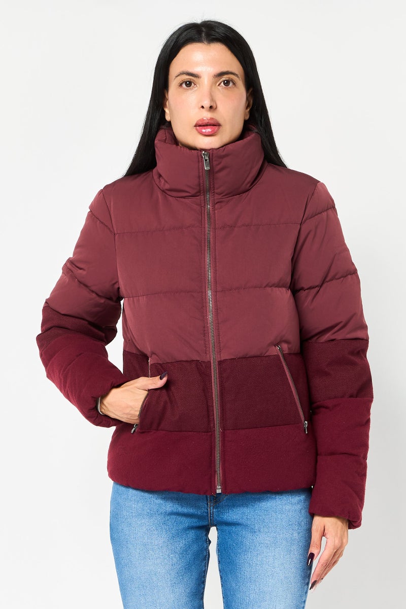 LACOSTE Women Quilted Puffer Jacket, Maroon - Image 1