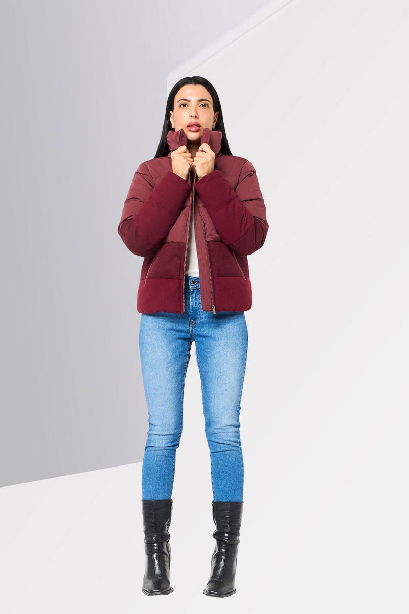 LACOSTE Women Quilted Puffer Jacket, Maroon - Image 4