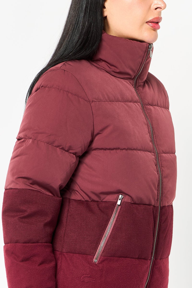 LACOSTE Women Quilted Puffer Jacket, Maroon - Image 3