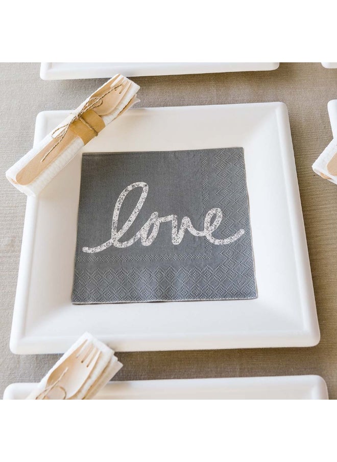 Restaurantware 13 Inch Paper Luncheon Napkins, 500 Love Script Design Printed Napkins - 3-Ply, Textured Edges, Gray Paper Decorated Napkins, Soft And Strong, For Parties Or Catering Events  - Image 3