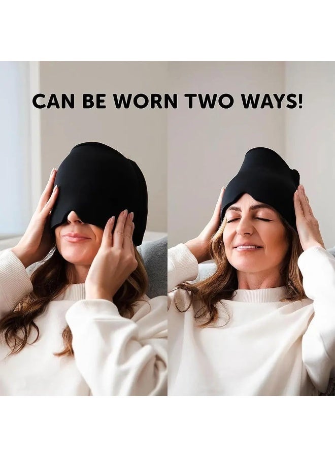 Gel Ice Relief Mask Pack for Headache Cold and Hot Therapy Face Eye Neck and Head Hat Cap for Migraine pain, Chronic Migraine,Puffy Eyes, Tension, Sinus and Stress Reliefing,Migraine Relief Cap, Single-Sided Gel Ice Hot Head Wrap(Black) - Image 3