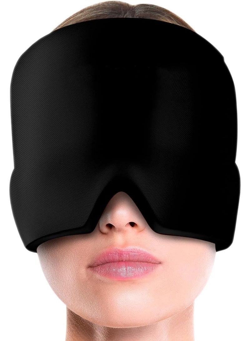 Gel Ice Relief Mask Pack for Headache Cold and Hot Therapy Face Eye Neck and Head Hat Cap for Migraine pain, Chronic Migraine,Puffy Eyes, Tension, Sinus and Stress Reliefing,Migraine Relief Cap, Single-Sided Gel Ice Hot Head Wrap(Black) - Image 2