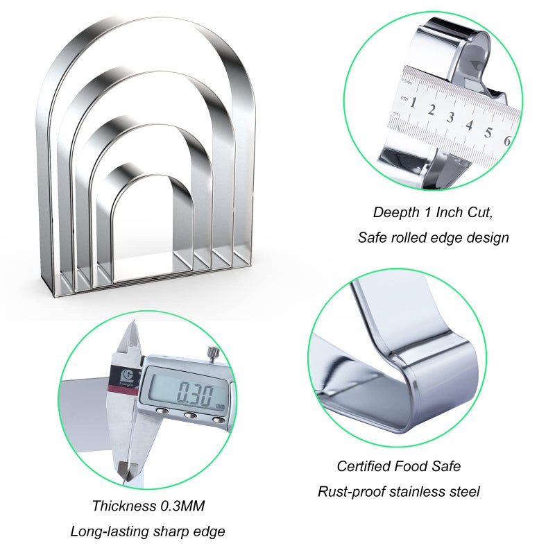 QAAQS Arch Cookie Cutter Set Large - 5 Inch, 4 Inch, 3 Inch, 2 Inch - Arched Door Geometric Frame Plaque Cookie Cutters Shapes Molds - Stainless Steel - Image 3