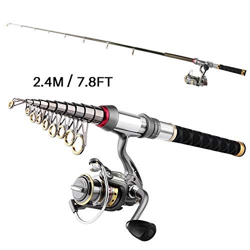 mouhike Fishing Rod Reel Combo Full Kit Telescopic Fishing Pole Set Spinning Reel Line Lures Hooks and Fishing Carrier Bag Saltwater Freshwater Fishing Gear for Kids Adults Professional (2.4M/7.87FT) - Image 5