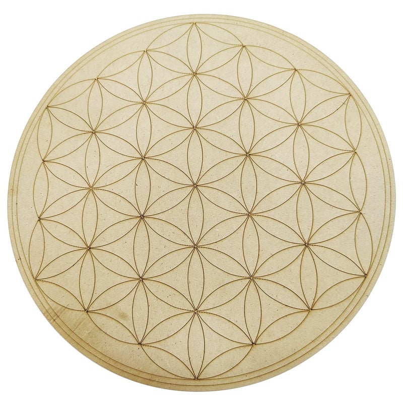 9Dzine Crystal Grid Plate Flower of Life Sacred Geometry HealingWooden Crystal Grid 12 inch - Image 1