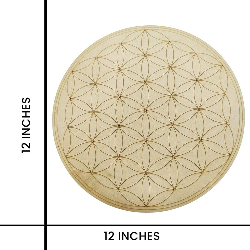9Dzine Crystal Grid Plate Flower of Life Sacred Geometry HealingWooden Crystal Grid 12 inch - Image 3