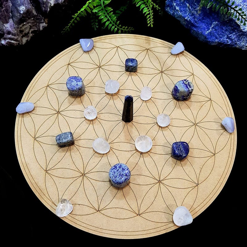9Dzine Crystal Grid Plate Flower of Life Sacred Geometry HealingWooden Crystal Grid 12 inch - Image 4