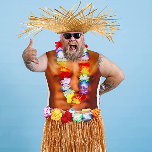 Yahenda 4 Pack Hawaiian Costumes for Man, Including Skirts Hula Skirts with Party Muscle Vest Straw Hat and Wreath, Hawaiian Outfits Party Accessory - Image 4
