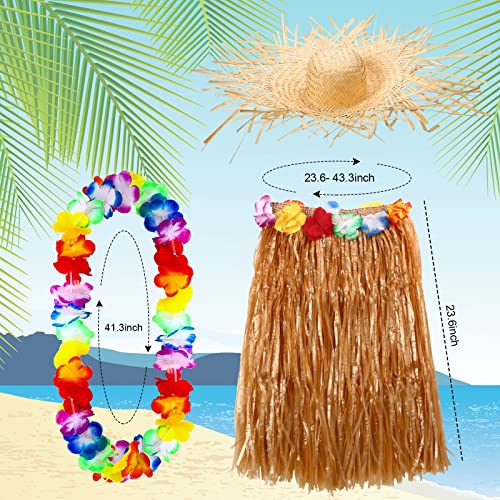 Yahenda 4 Pack Hawaiian Costumes for Man, Including Skirts Hula Skirts with Party Muscle Vest Straw Hat and Wreath, Hawaiian Outfits Party Accessory - Image 3