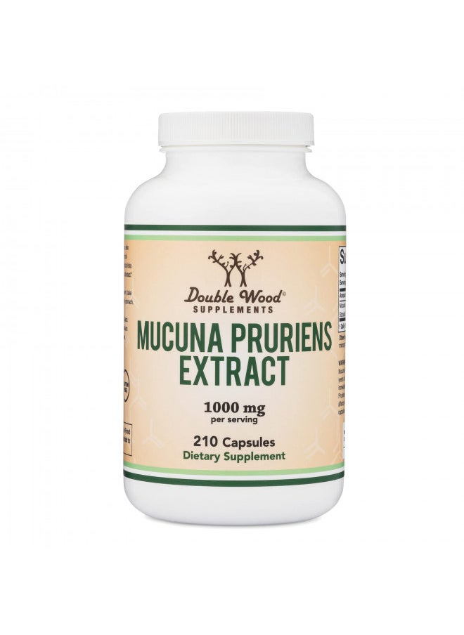Double Wood Supplements - Mucuna Pruriens Extract Capsules   Dopamine Boosting Supplement   210 Count, 1,000Mg Per Serving, 20% (From Velvet Bean) (For Mood and Motivation Support) Third Party Tested By Double Wood - Image 1