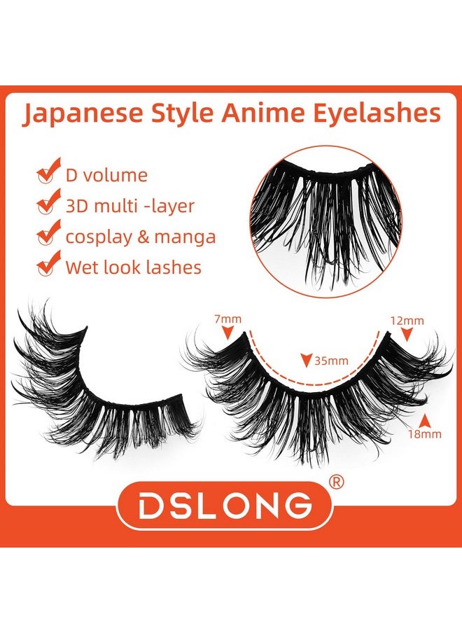 DSLONG - 10 Pairs Wet Look Manga Lashes 3D Multi Layered Spiky Lashes D Curl Long Eyelashes Strips Fluffy Faux Mink Lashes Extension For Japanese Anime Cosplay Makeup (Sa03) - Image 1