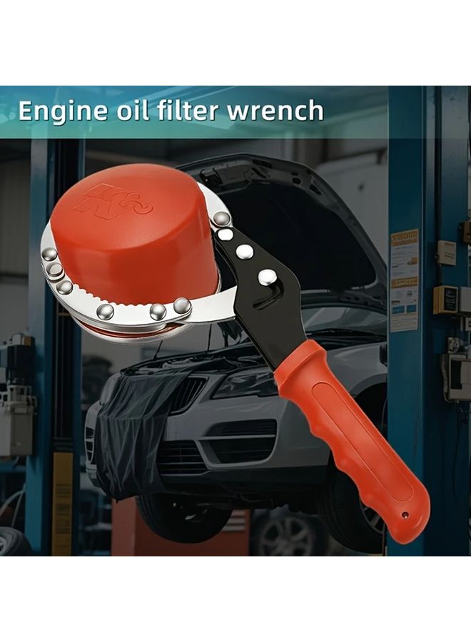 1pc Adjustable Oil Filter Wrench with Red Rubber Grip for Cars Motorcycles - Image 4