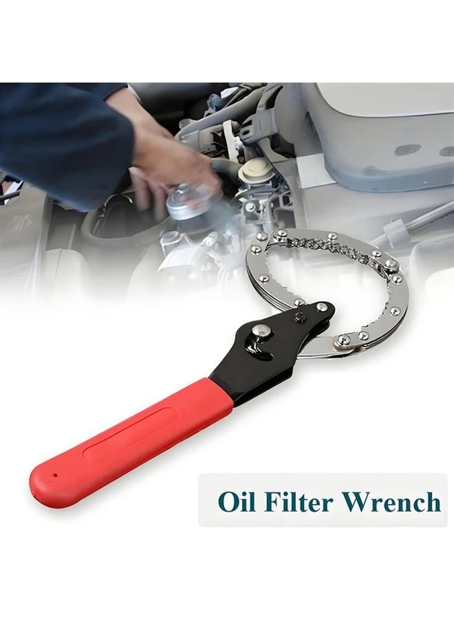 1pc Adjustable Oil Filter Wrench with Red Rubber Grip for Cars Motorcycles - Image 2