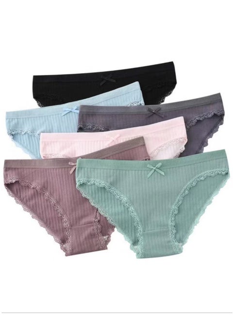 6-Piece Cotton Bikini Breathable Panties Low Waist Fashionable Ladies Charming Thick Bottom