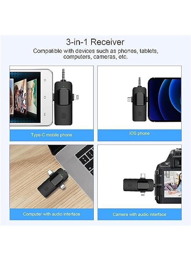 3-in-1 Wireless Collar Clip Microphone Clip-on Microphone Mic Transmitt and Receiv with Clip Portable Re able Microphone System for Interview Live Show Vlog p graphing Teaching Meeting Speech