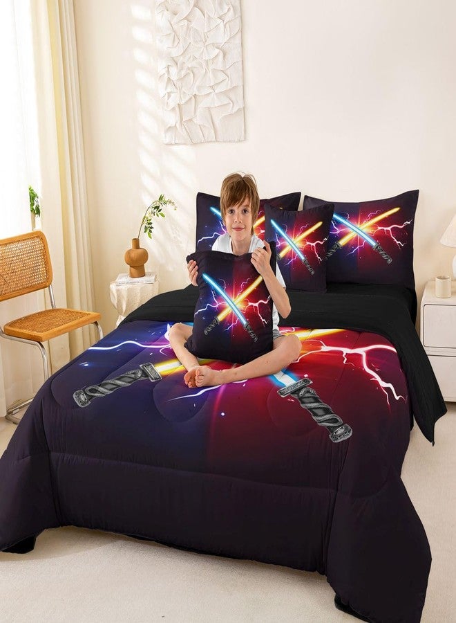 Feelyou Twin Lightsaber Pattern Bed in a Bag 7-Piece Sword Comforter Set with Comforter, Pillow Shams, Flat Sheet, Fitted Sheet and Pillowcases All Season Star Wars Vibe Bedding - Image 2
