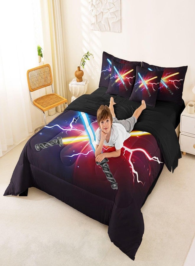 Feelyou Twin Lightsaber Pattern Bed in a Bag 7-Piece Sword Comforter Set with Comforter, Pillow Shams, Flat Sheet, Fitted Sheet and Pillowcases All Season Star Wars Vibe Bedding - Image 3