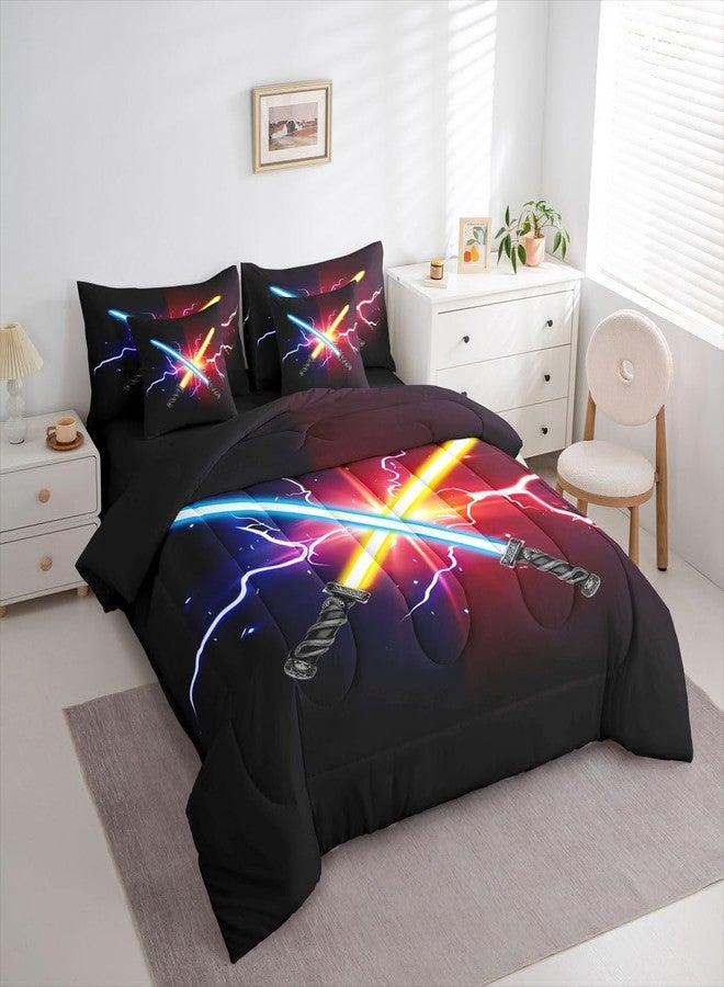 Feelyou Twin Lightsaber Pattern Bed in a Bag 7-Piece Sword Comforter Set with Comforter, Pillow Shams, Flat Sheet, Fitted Sheet and Pillowcases All Season Star Wars Vibe Bedding - Image 4