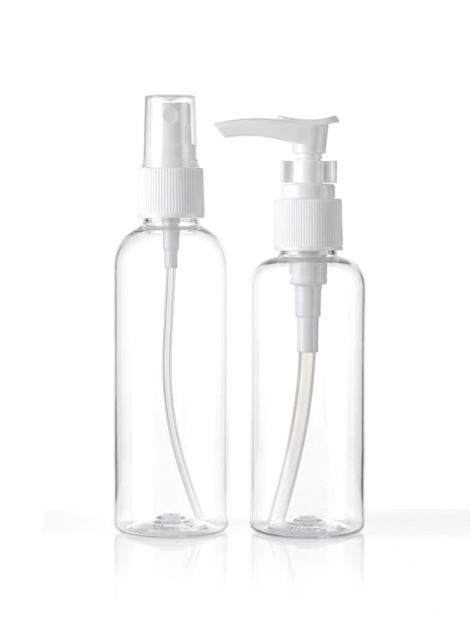 Crazy Boss 2pc Clear Refillable Travel Bottle Set – Leak-Proof TSA Approved 100ml Containers – Portable Spray & Lotion Pump Bottles for Toiletries (White/Clear) - Image 1