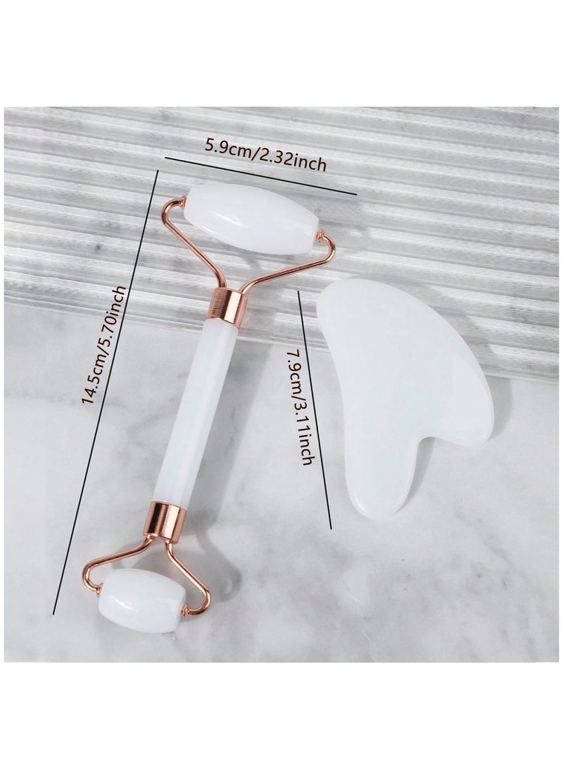 2-Piece Resin Massage Roller Set - Double-Headed Massage Roller + Scraping Board for Massage, Eye and Face Massager, Double-Headed Massager, and Plate Face Massage Tool (White) - Image 2