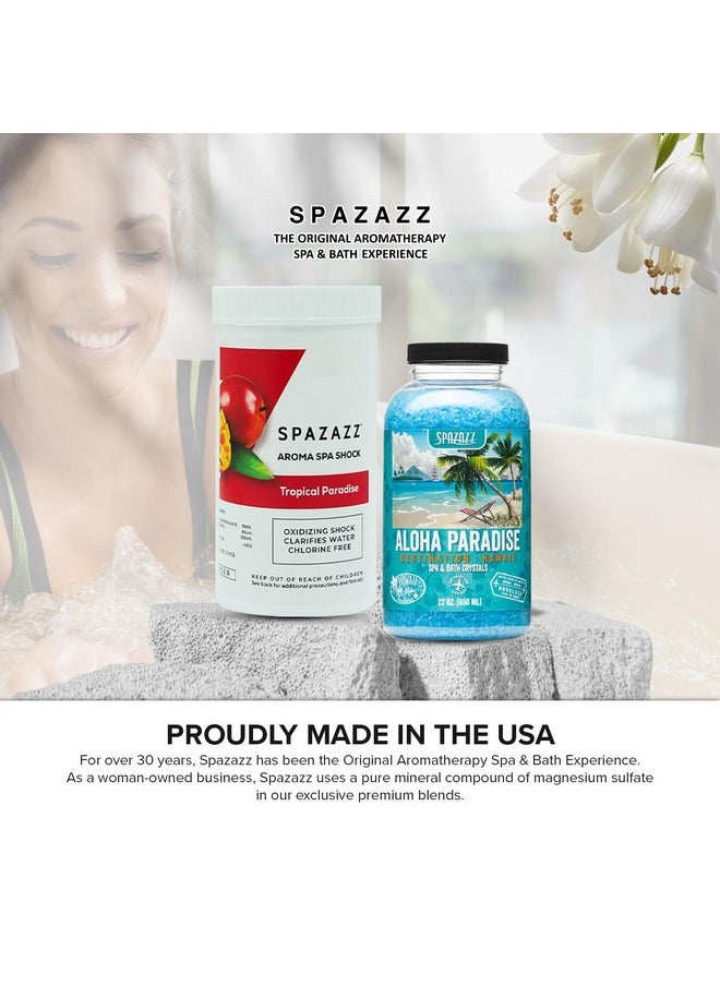 سبازاز ملح الاستحمام العلاجي بالروائح من Tropical Paradise Non Chlorine Spa Shock And Aloha Hawaii Paradise Hot Tub 22 أونصة وماء مؤكسد ومصفاة صدمات 35 أونصة مع ممتص للرغوة وكتاب العناية بحوض الاستحمام الساخن  - Image 3