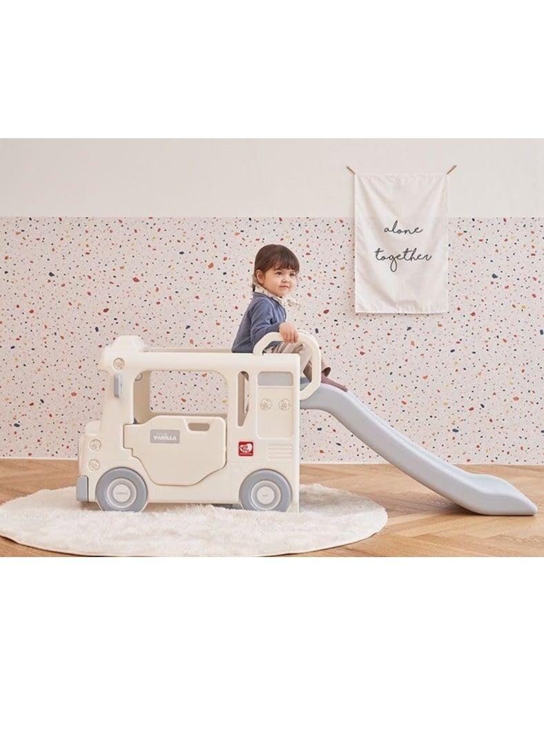 يايا زحليقة حافلة صغيرة من YaYa Y2008 Vanilla للأطفال - مجموعة ألعاب داخلية وخارجية للأطفال، منطقة لعب آمنة، درابزين، أضواء وأصوات، زحليقة ومنزل لعب للأطفال الصغار، باللون الأبيض - Image 2
