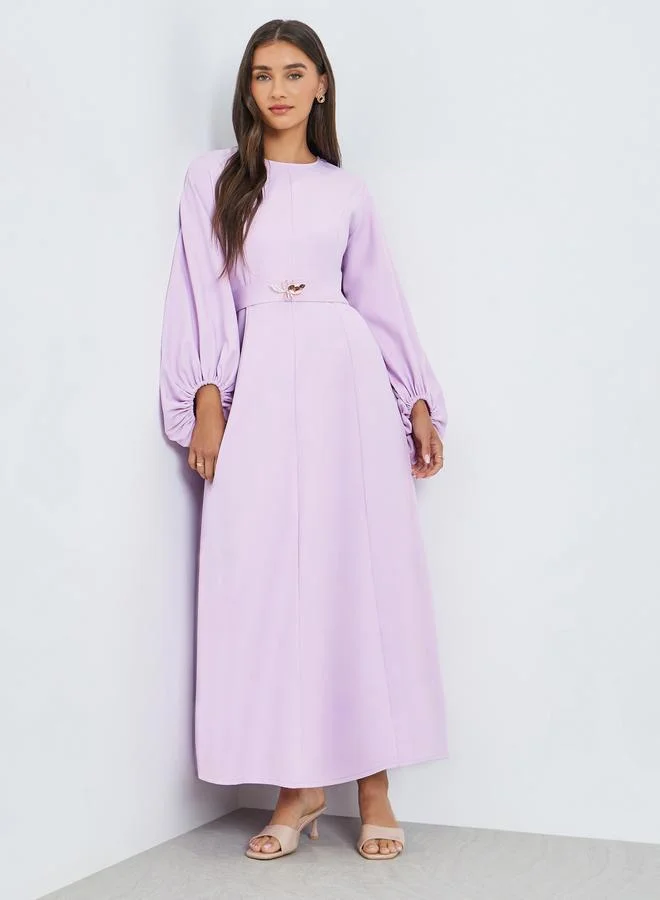Lilac Balloon Sleeves A-Line Maxi Dress
