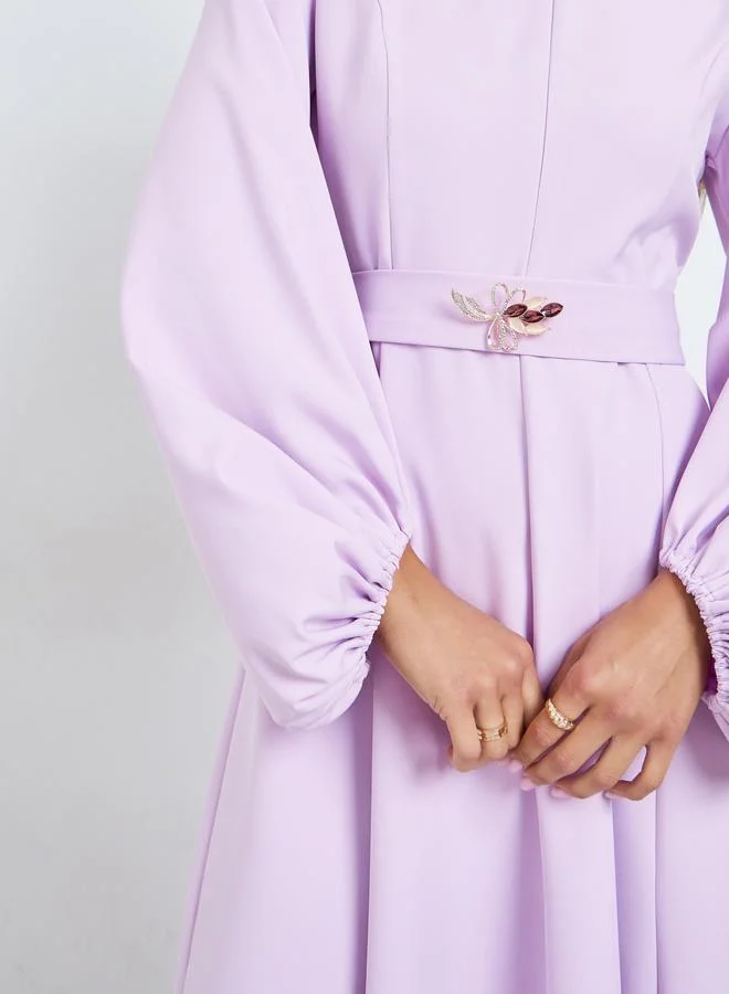 Styli  Lilac Balloon Sleeves A-Line Maxi Dress for Women | Best Price UAE