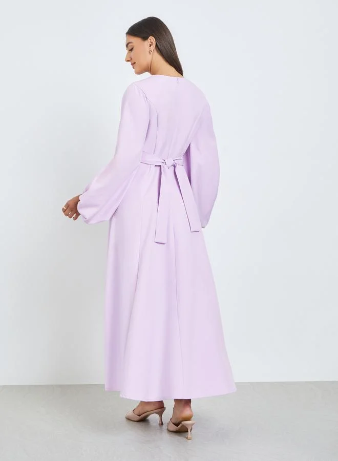Styli  Lilac Balloon Sleeves A-Line Maxi Dress for Women | Best Price UAE