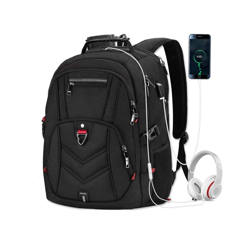 NEWHEY Laptop Backpack 17 Inch Business Travel Backpacks for Men Women Extra Large Waterproof TSA Anti Theft College Bookbags with USB Charging Port 173 Gaming Computer Backpack 45L Black