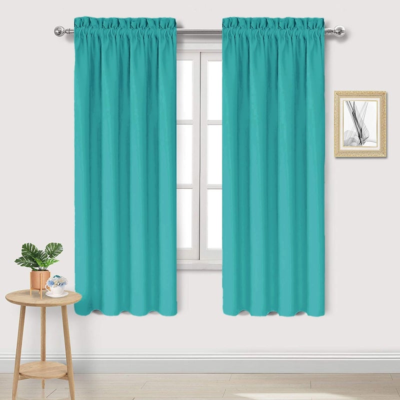 DWCN Blackout Curtains for Living Room Thermal Insulated, Energy Saving & Noise Reducing Bedroom Curtains, Peacock Blue, W 42x L 63 Inch, Set of 2 Rod Pocket Curtain Panels - Image 1