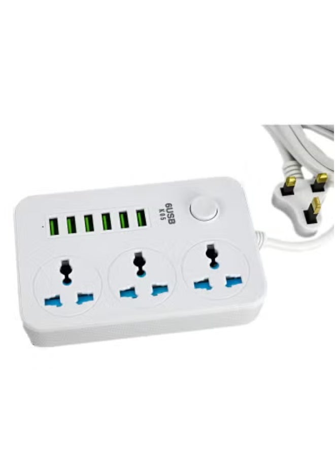 JAJEEK Wire Extension Power Strip with 3 AC Sockets & 6 USB Charging Ports – Universal Multi-Port USB Charger & Power Extension Cord for Home, Office & Travel – Overload Protection, Smart Charging, Compact & Durable Design – Multi-Device Charging Solution  - Image 3